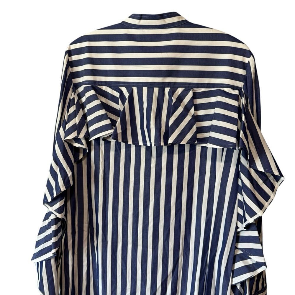 ADEAM Blue and White Striped RUFFLE SHIRT DRESS Top Size M - Picture 6 of 9